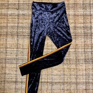 Aerie blue velvet leggings with side stripes